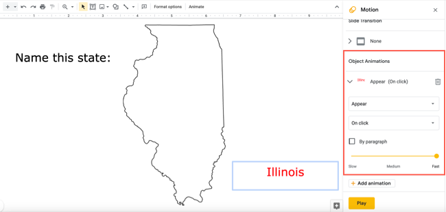 Панель 'Движение' с настройками анимации для объекта