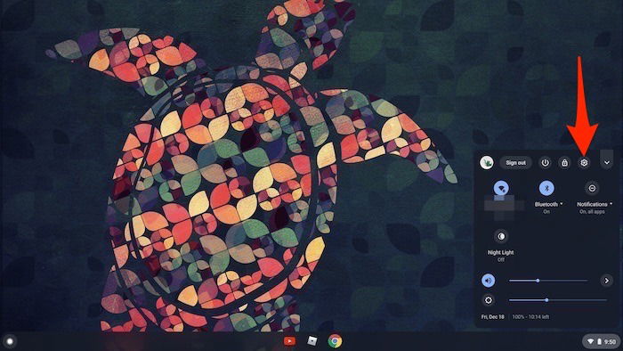 Открытие настроек Chromebook с пиктограммой шестерёнки