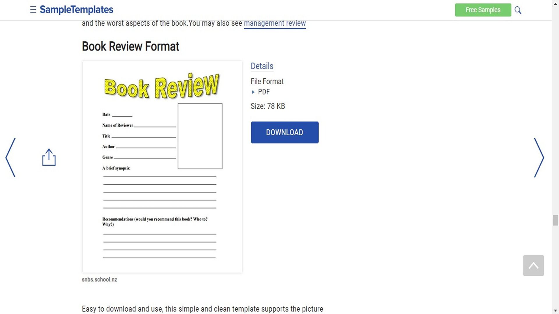 Шаблон отзыва из Sample Templates