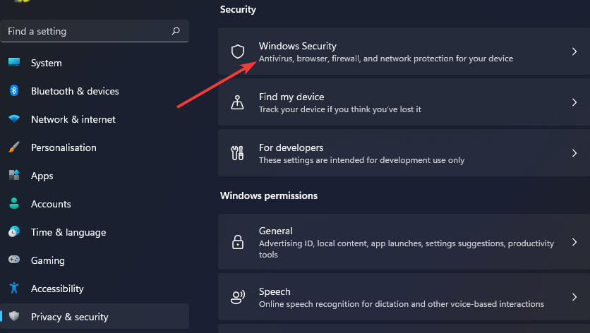 Переход в Windows Security