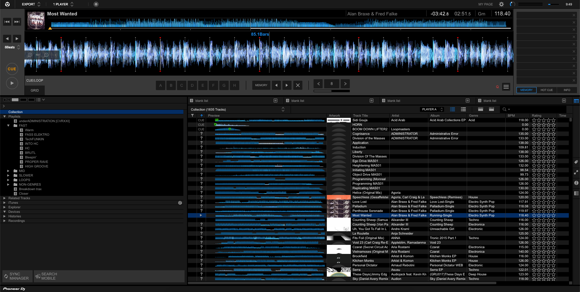 An example of the use of Rekordbox's waveform preview function