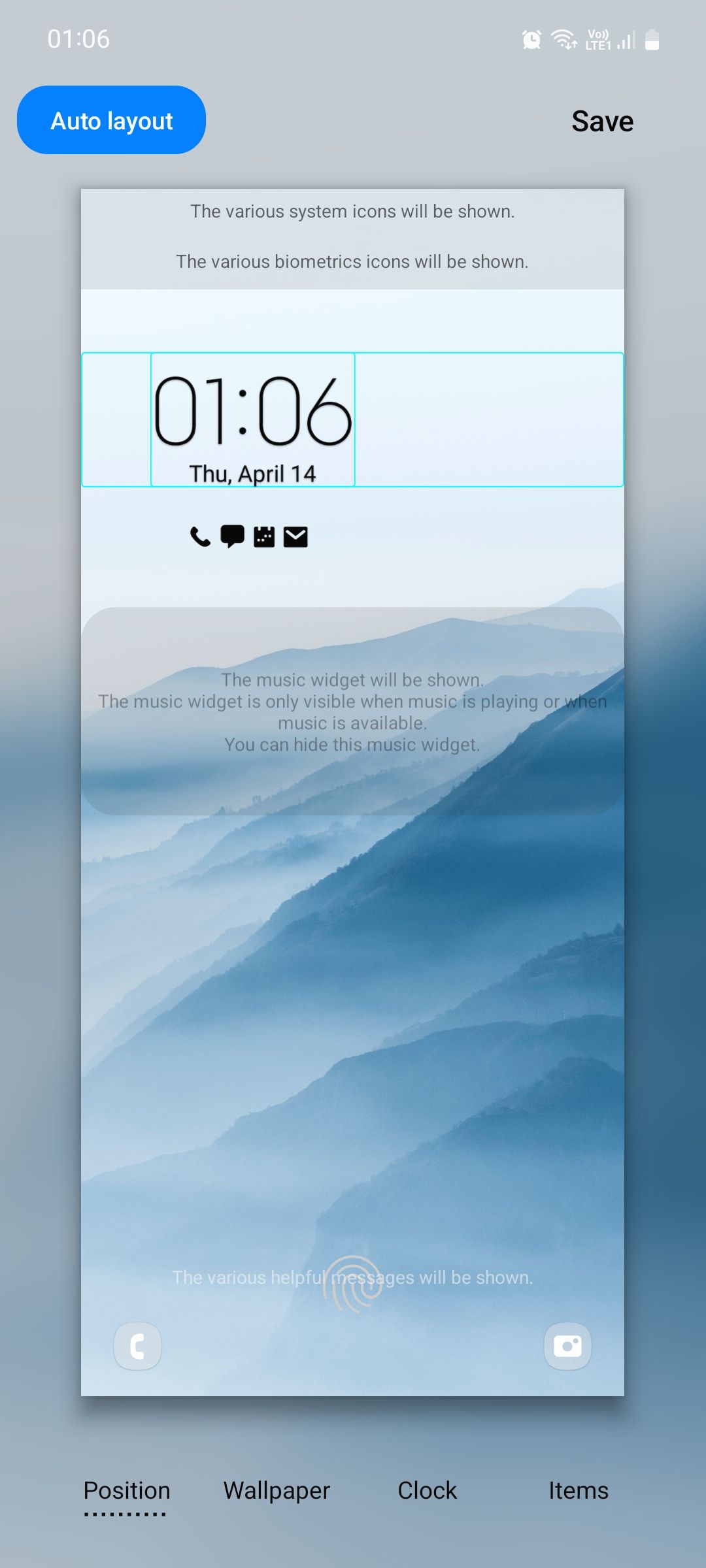 Экран блокировки LockStar с часами и виджетами