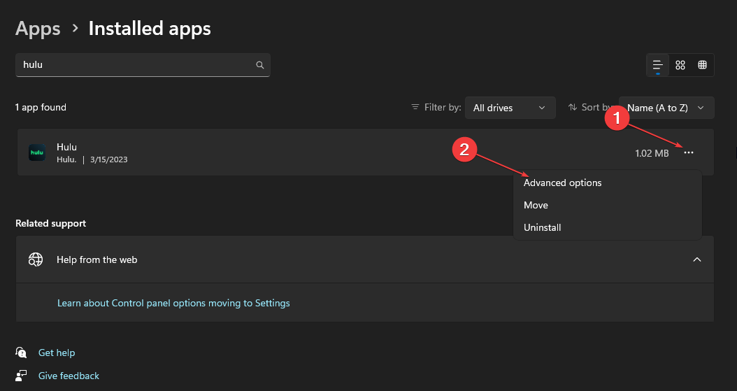 Скриншот: параметры установленного приложения Hulu