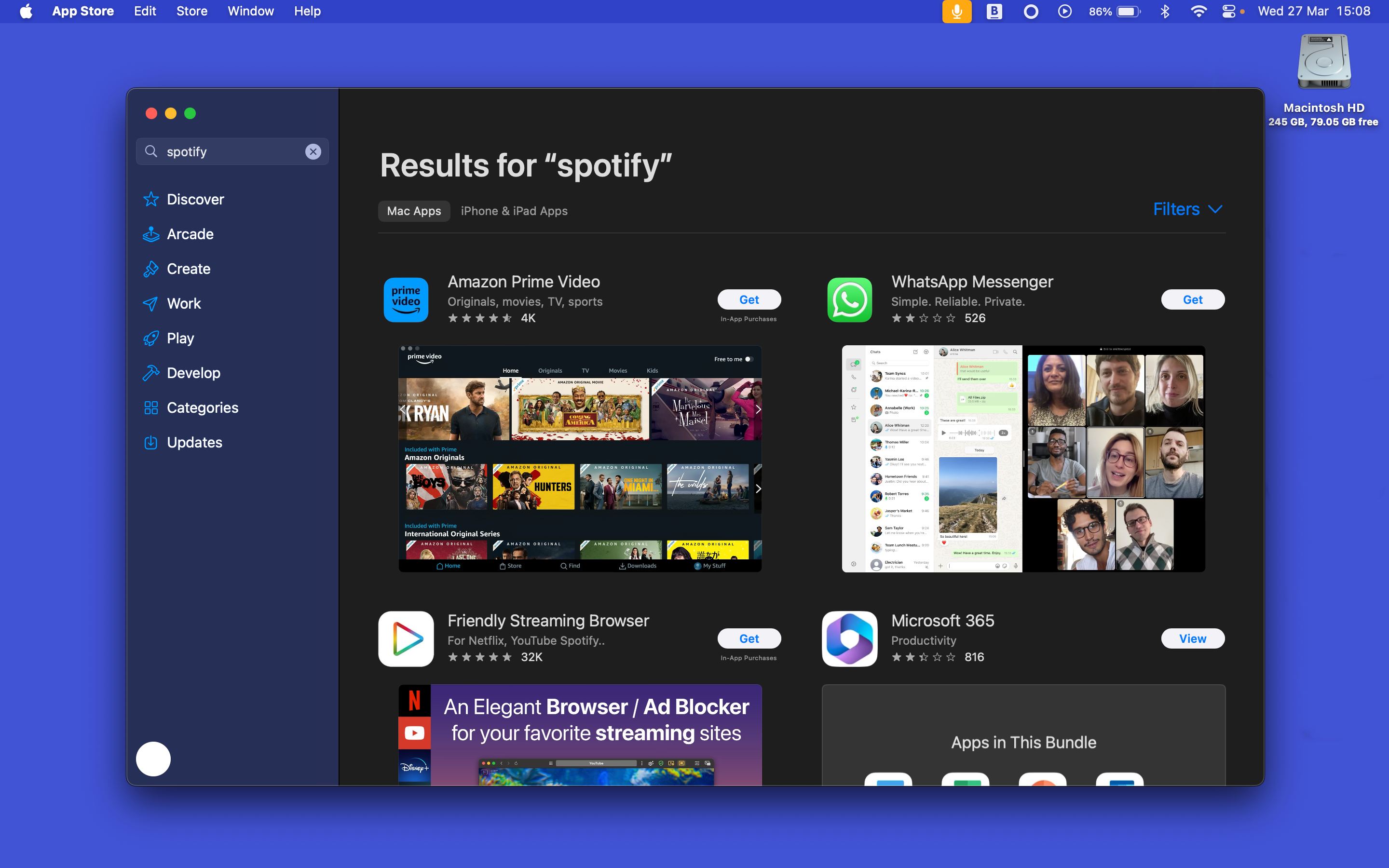 Скриншот, показывающий, что Spotify отсутствует в Mac App Store.