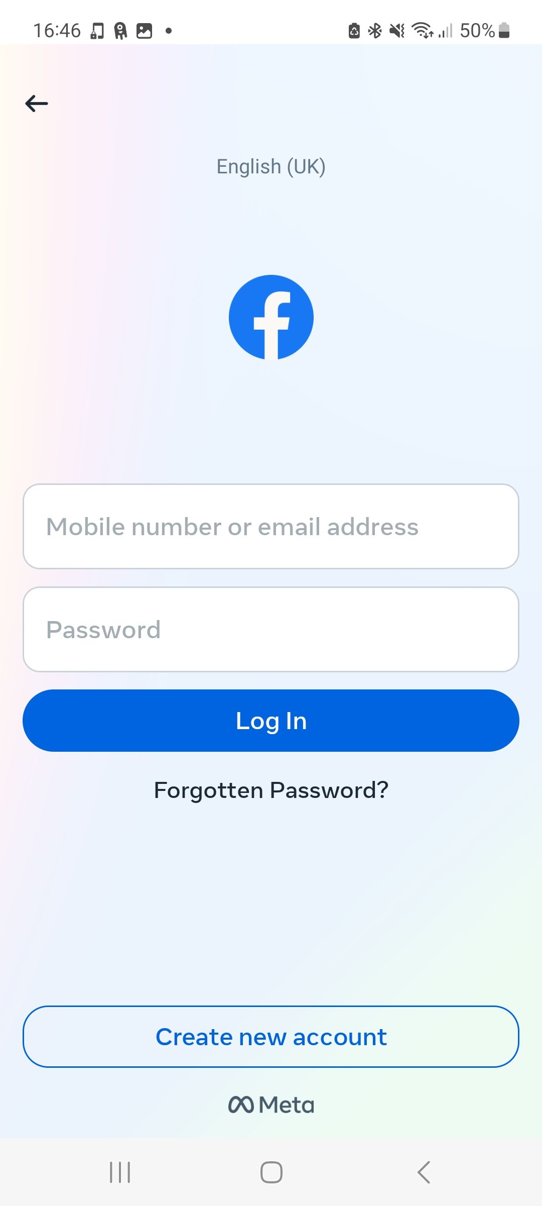 Страница входа Facebook