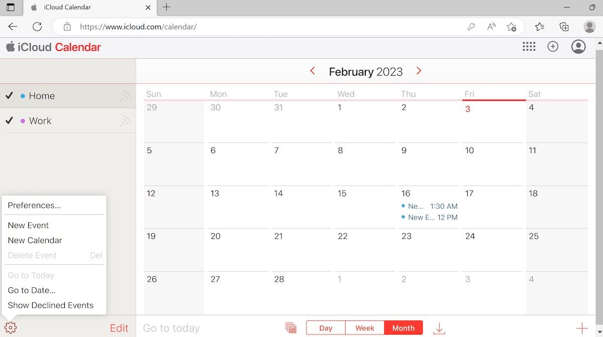 Создание события в веб-версии Apple Calendar
