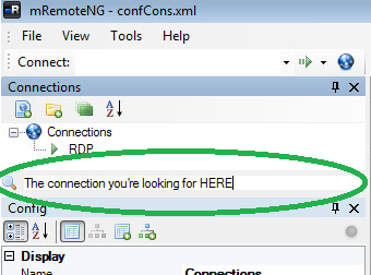 Скриншот поиска и списка подключений mRemoteNG