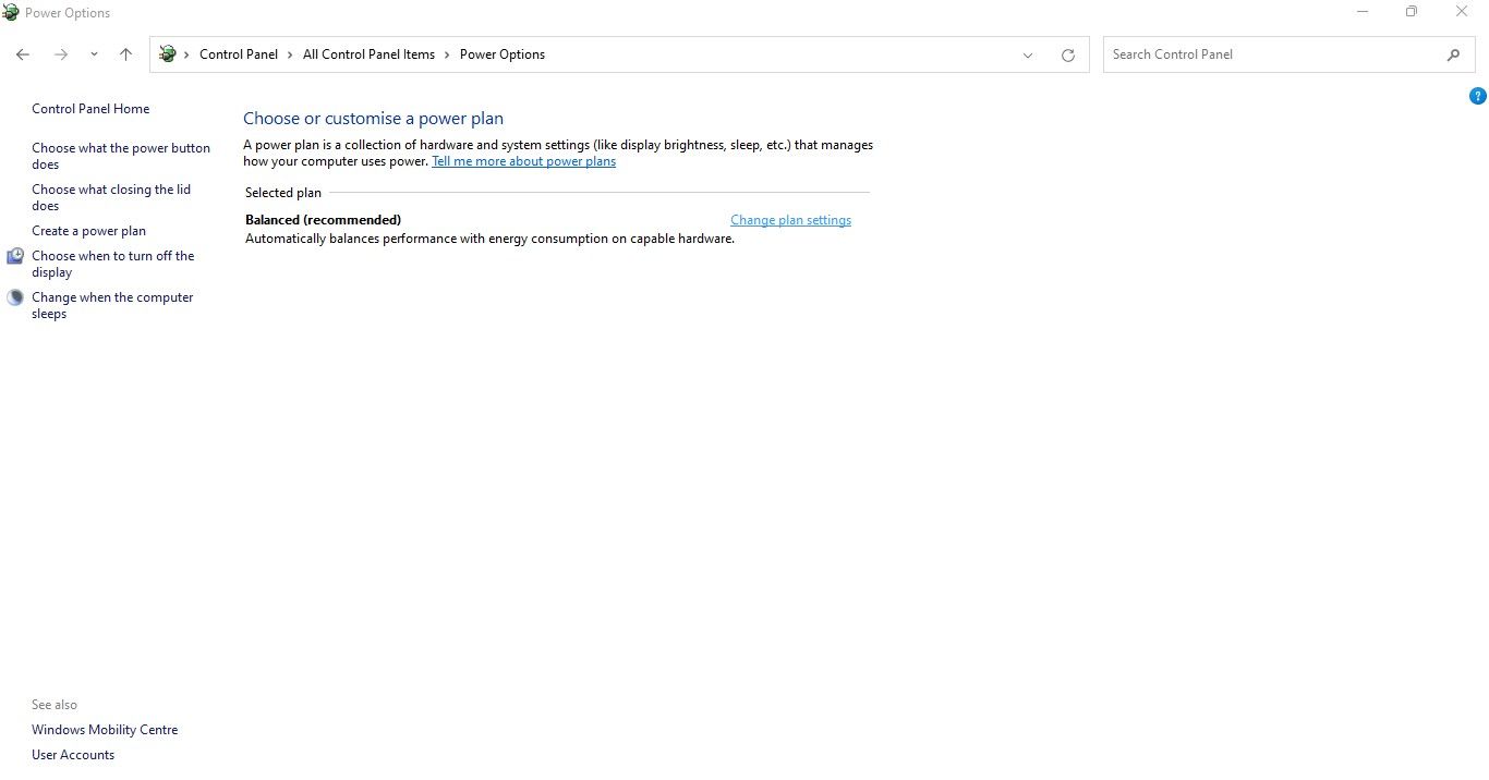 Нажатие Изменить параметры плана в окне Электропитание
