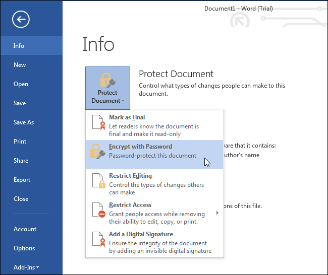 Шифрование документа Word через пароль