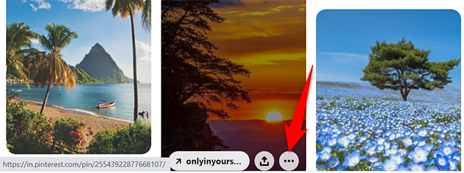 Нажмите три точки в правом нижнем углу миниатюры изображения на Pinterest.