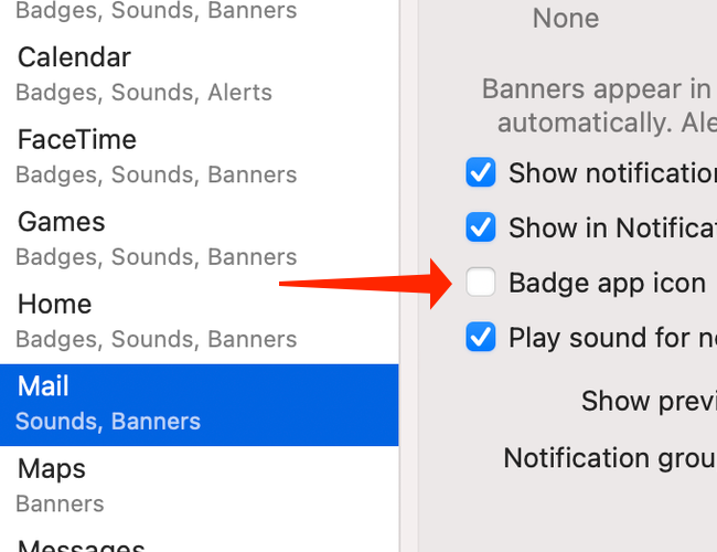 Select any app that's been showing you notification badges and in the right pane, uncheck 