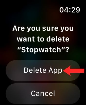 Меню удаления приложения на Apple Watch