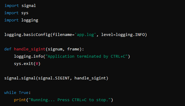 Логирование завершения приложения при CTRL+C