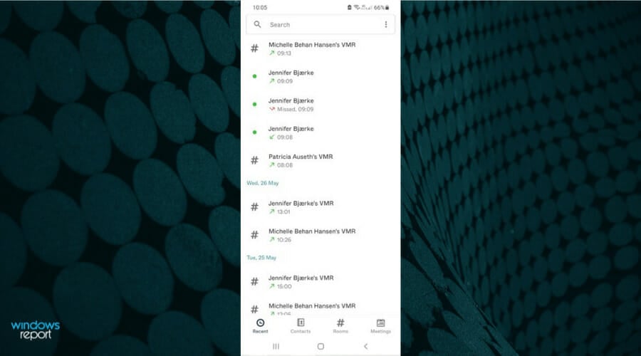 Pexip: экран приложения на телефоне