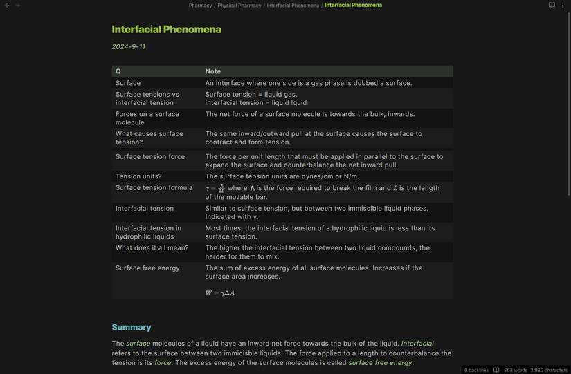 A cornell note in Obsidian 