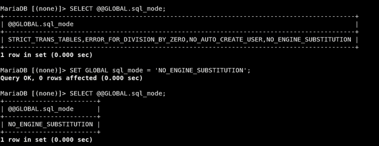 Проверка режима sql_mode в MariaDB