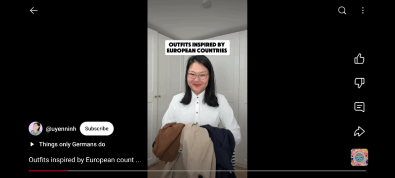 Пример просмотра YouTube Short в альбомном режиме на Android