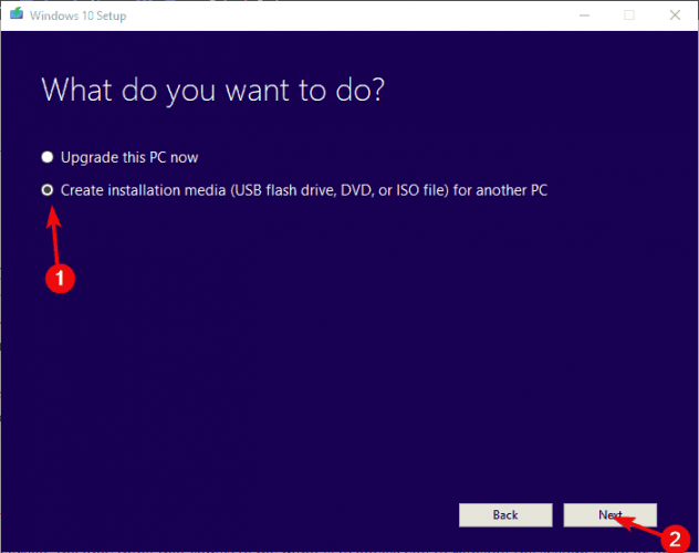 Выбор создания установочного носителя в Media Creation Tool