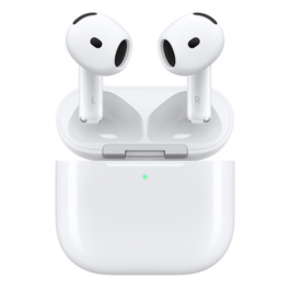 Изображение AirPods 4 и их зарядного футляра на белом фоне.