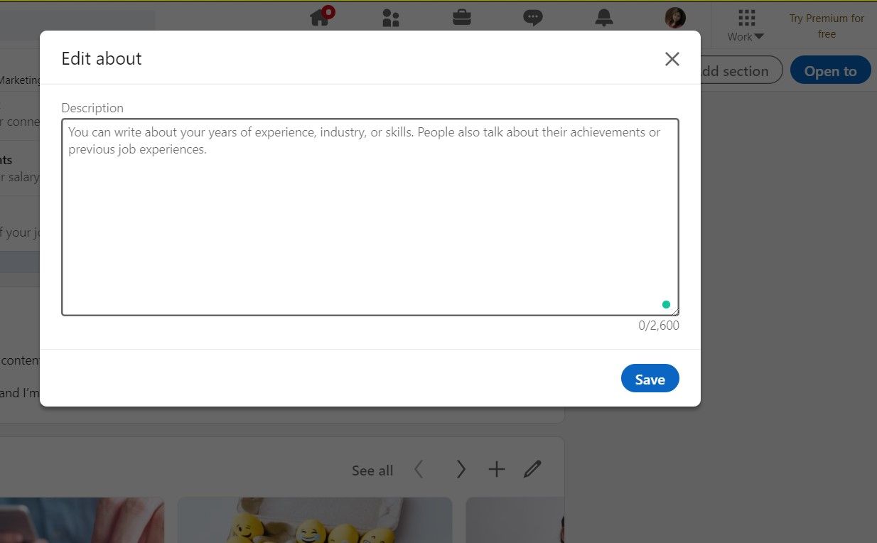 Раздел 'О себе' в LinkedIn