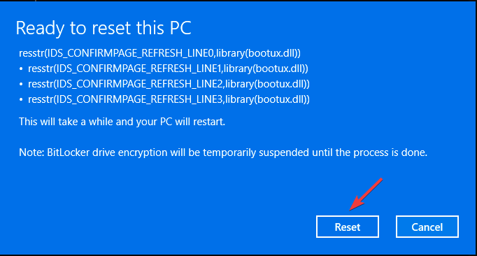 Кнопка Сбросить в мастере