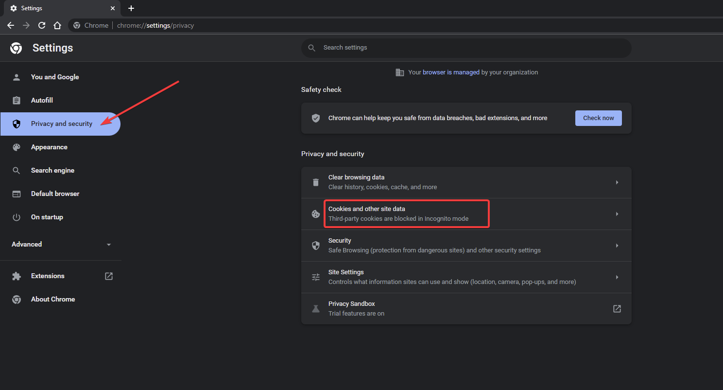 Настройки конфиденциальности и файлов cookie в Chrome