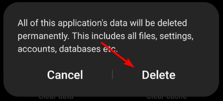 Подтверждение удаления данных приложения