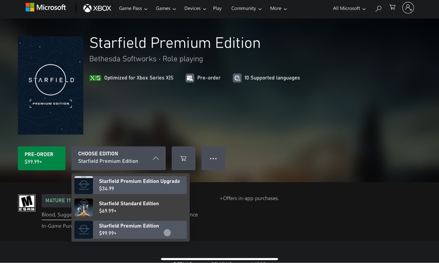Процесс предзаказа Starfield