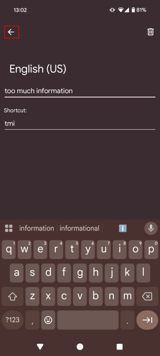 Создание нового текстового сокращения в Gboard