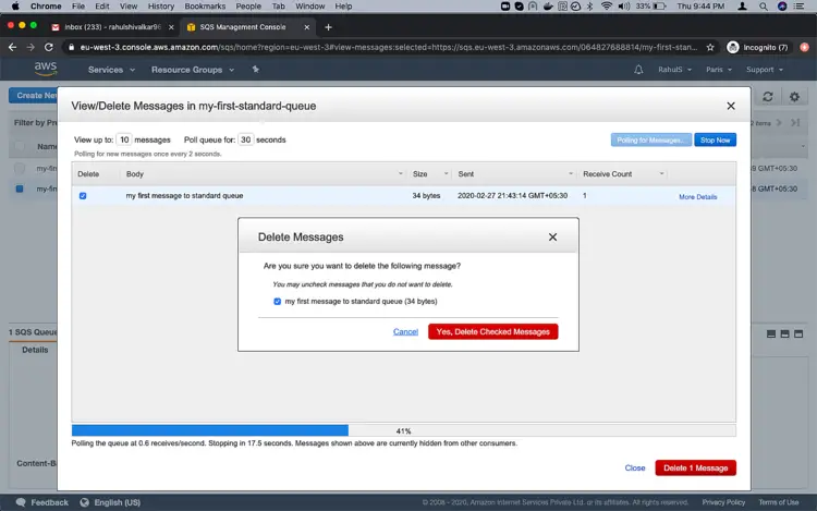 Подтверждение удаления выбранных сообщений