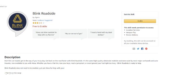 Навык Blink Roadside в магазине Amazon