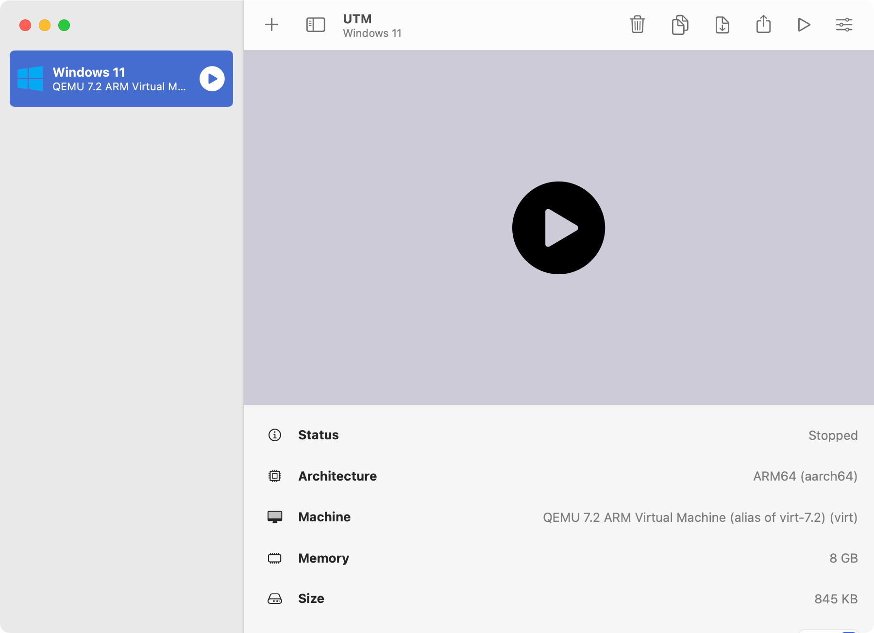 Запустите созданную виртуальную машину в UTM.