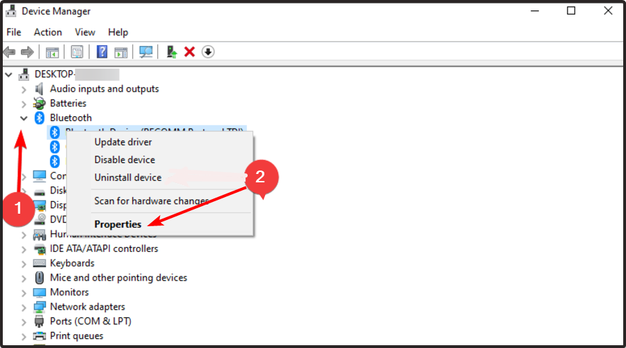 Свойства устройства Bluetooth в Диспетчере устройств