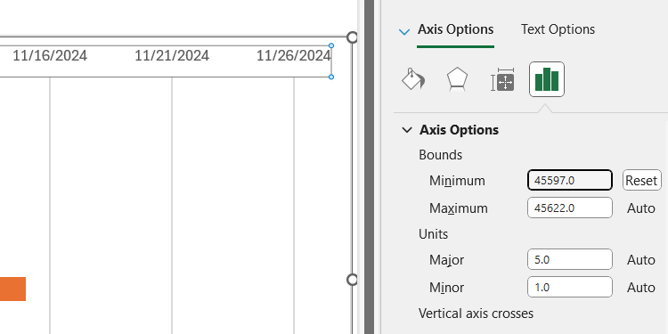 Ввод минимального предела в параметрах оси в Excel