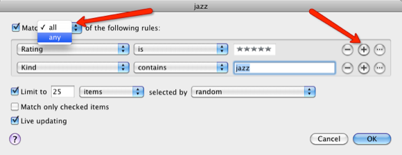 Добавление правила по жанру для Smart Playlist