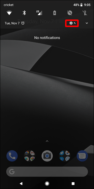 Панель уведомлений Android с значком настроек