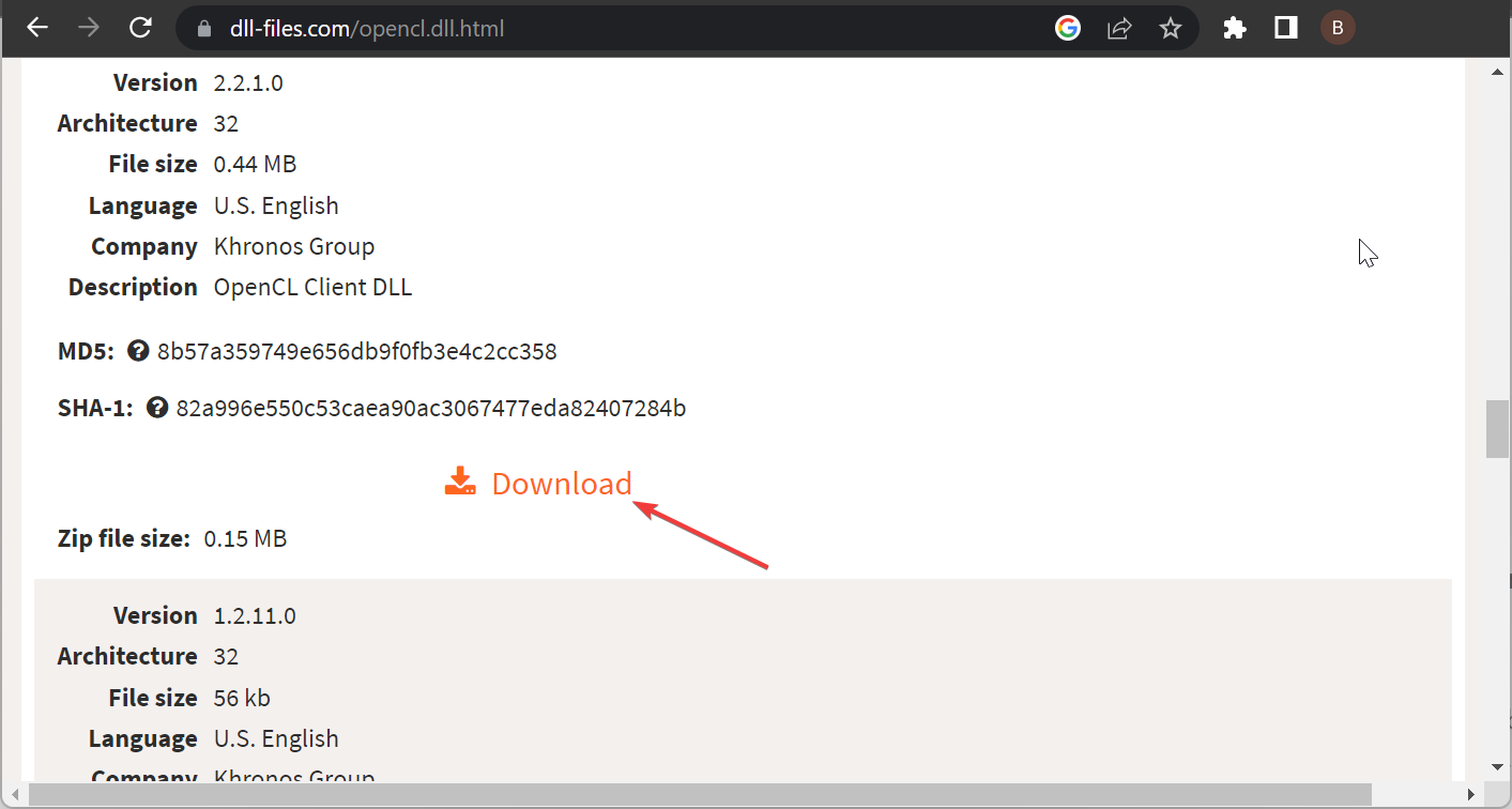 Страница загрузки DLL-файла на стороннем сайте