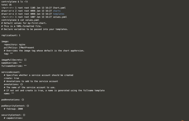 Просмотр values.yaml