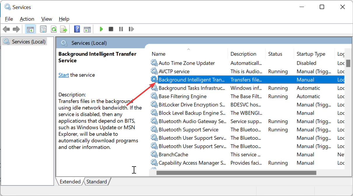 Свойства службы Background Intelligent Transfer Service (BITS)