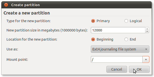 Создание нового раздела в интерфейсе установщика