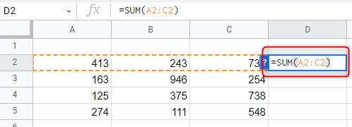 Сумма для строки A2