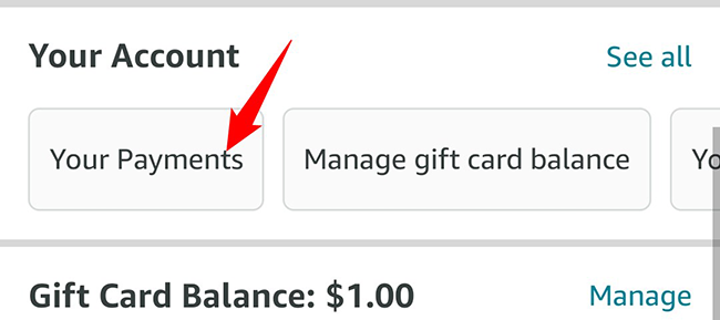 Нажмите «Ваши способы оплаты».