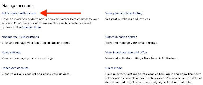 Страница «Мой аккаунт» на сайте Roku