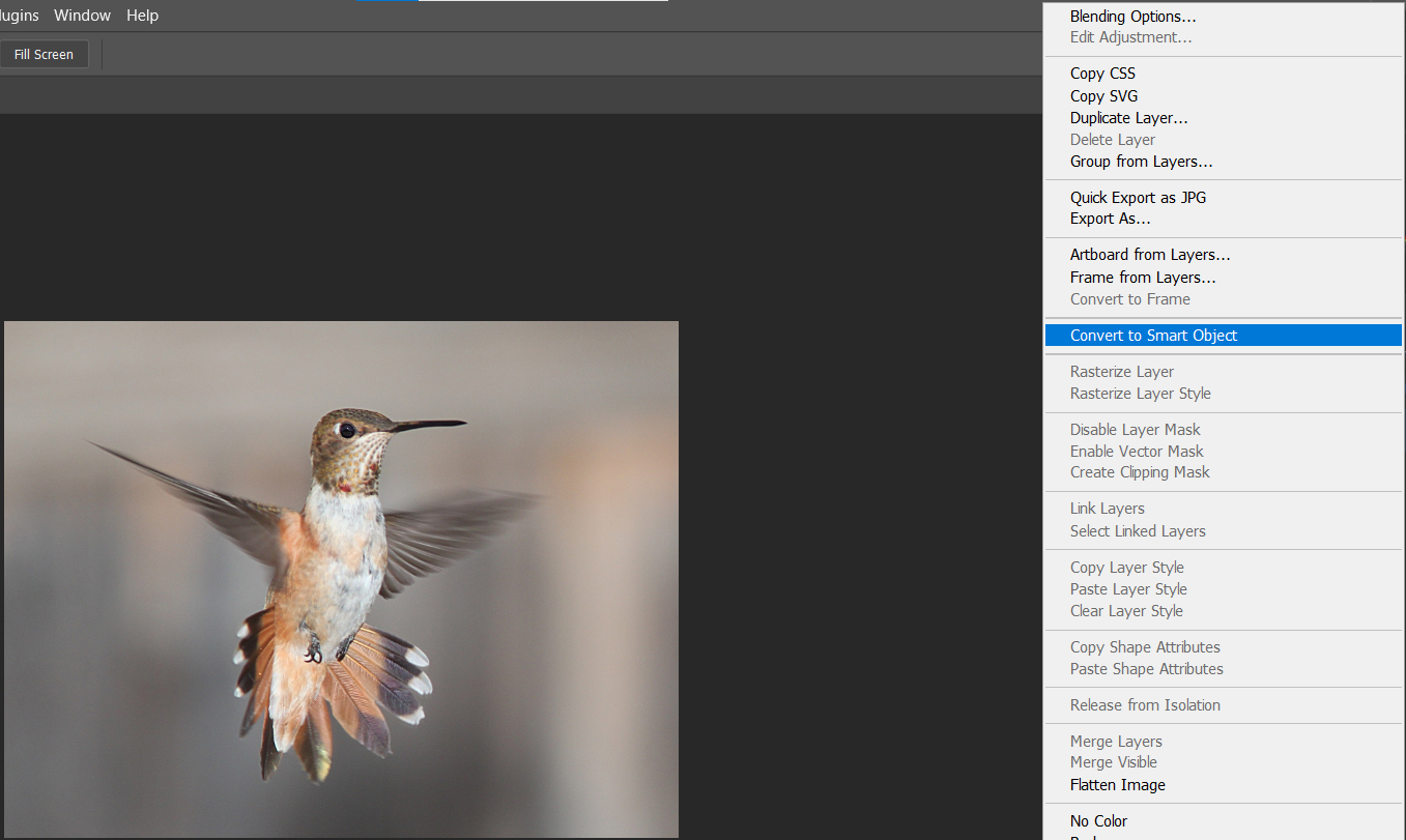 Преобразование слоя в Smart Object
