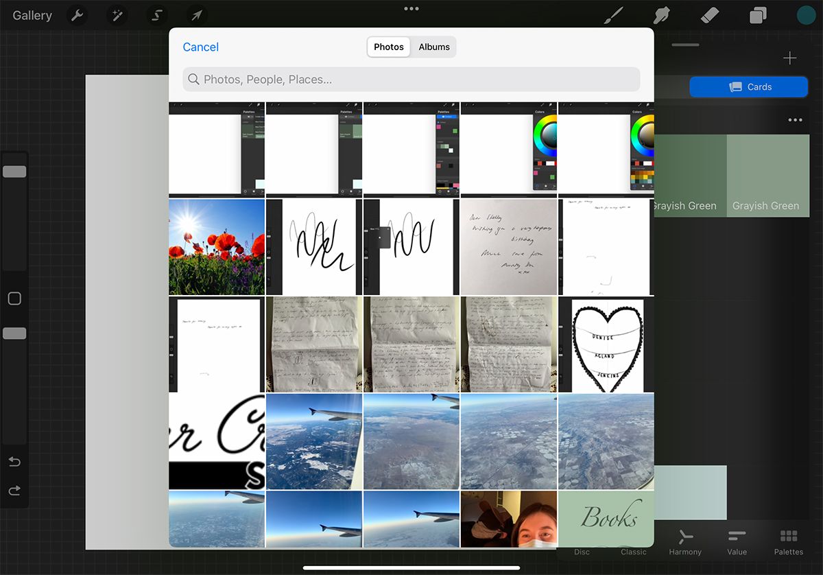 Окно выбора фото в Procreate.
