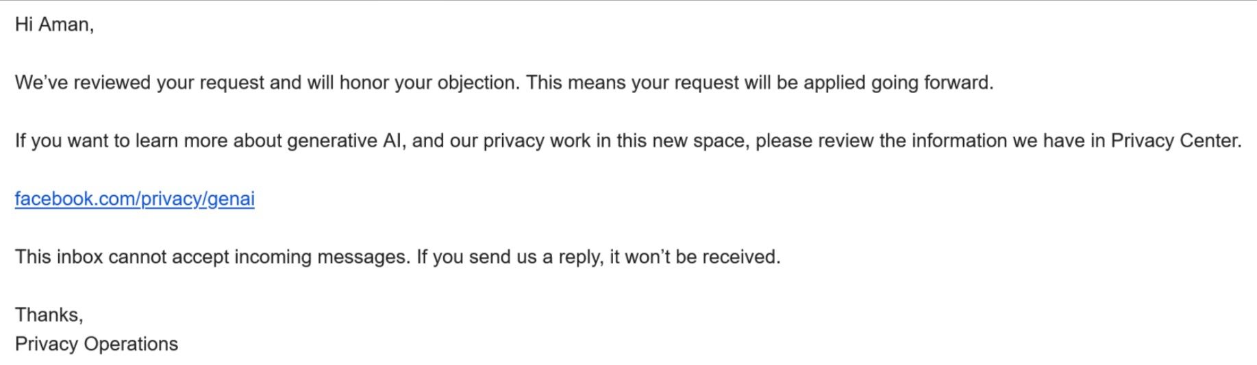 Письмо от Facebook.