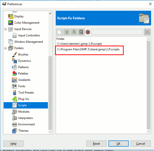 gimp-scripts-location