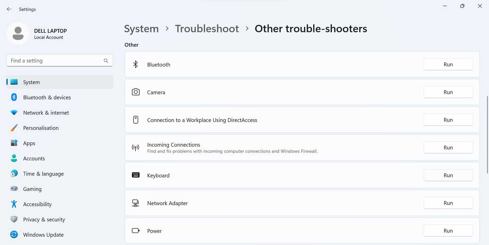 Запуск средства устранения неполадок клавиатуры в параметрах Windows