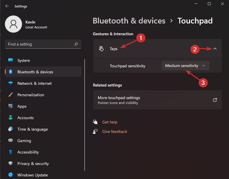 Настройки чувствительности