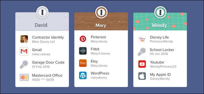 Интерфейс 1Password Families с домашней страницей и списком хранилищ